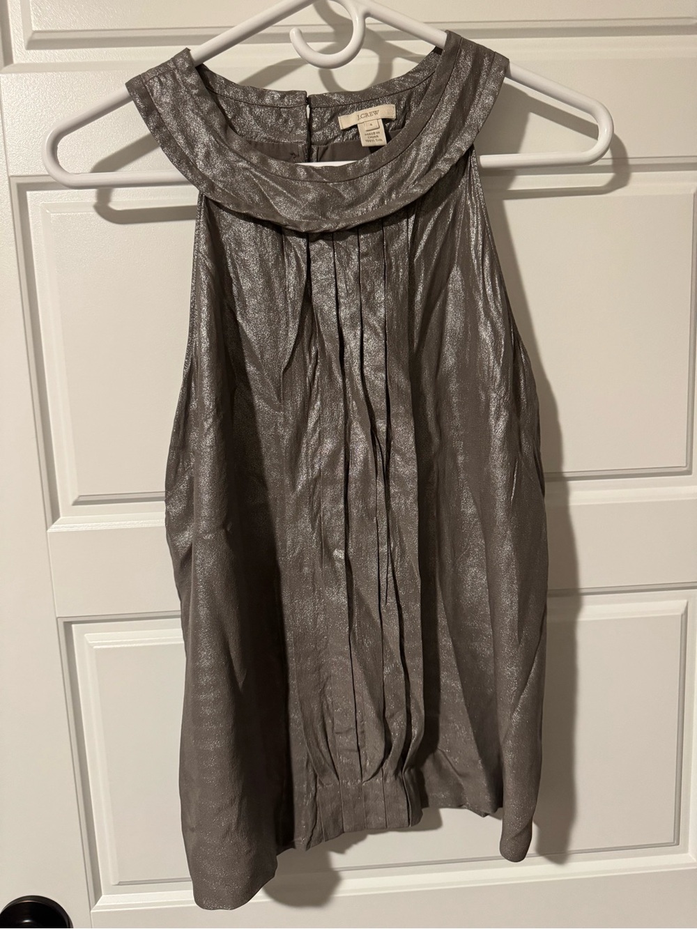 J. Crew 100% Silk Silver Pleated Tank Top, Size 4